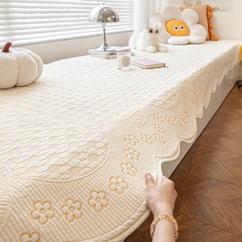 Xizi yarn master bedroom bay window mat window sill mat thin pure cotton fabric 2026 new light luxury and high-end sense bay window cover bay window blanket milk white lola no pilling no sticky hair 90cm*180cm wide 70+sag 20cm
