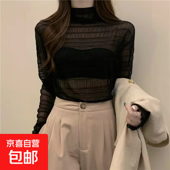 Long-sleeved bottoming shirt for women 2025 new spring and autumn style lace top with small fragrance, half turtleneck, gentle and western style inner top, black