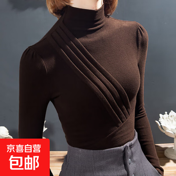2025 autumn and winter design pleated simple korean style fashionable bottoming shirt for women new half turtleneck german velvet warm top brown 2xl recommended 120-135 catties