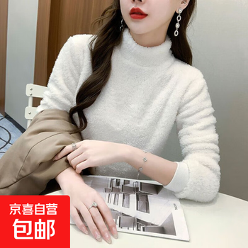 Double-sided coral velvet top high-neck long-sleeved bottoming shirt for women 2025 spring, autumn and winter for inner wear and outer wear, thickened and velvet to keep warm, white m, recommended 80-100 pounds