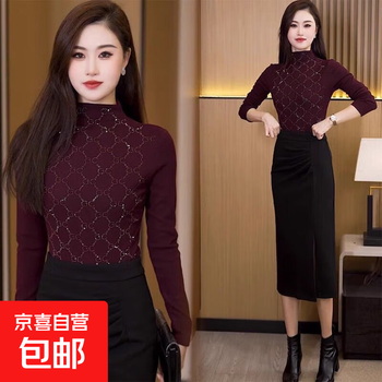 German velvet fabric half turtleneck bottoming t-shirt autumn and winter new high-end women's clothing with long-sleeved tops and can be worn outside, purple 2xl, recommended 120-135 pounds