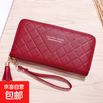 New women's wallet, multifunctional zipper mobile phone bag, casual and simple, long clutch bag for mom to go shopping, burgundy