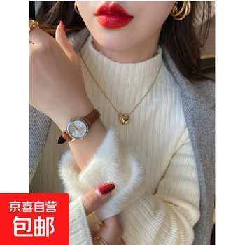 Autumn and winter plush sweater for women, half turtleneck, thickened and warm, integrated mink velvet knitted white top, apricot color, one size fits all