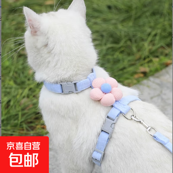 Cat traction rope to prevent break-away, special kitten walking artifact that does not strangle the neck, i-shaped vest-style belt for walking cats, cat traction rope - m size - blue - 1.8 meters - 1 piece