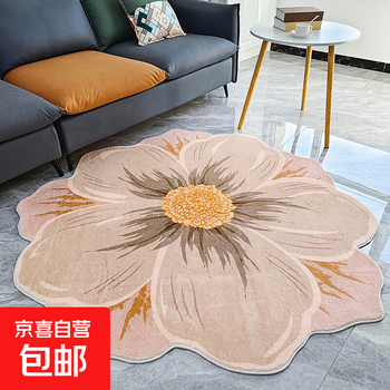 American flower carpet, high-end bedroom imitation cashmere bedside blanket, living room round carpet, living room rug, floor mat, soft cushion, jade golden flower-marigold, diameter 80cm