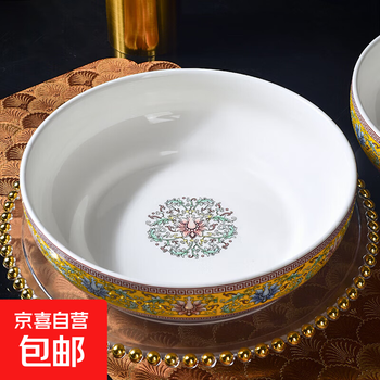 High-end retro 8-inch enamel color ceramic large noodle bowl soup bowl underglaze color large household ceramic bowl 1 enamel color ceramic soup bowl