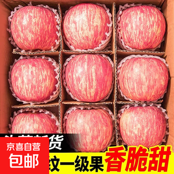 Authentic shandong yantai red fuji apple crisp fresh fruit rock candy xinqixia striped apple whole box wholesale with box 10 jin (75-80mm)