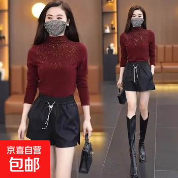 Large size german velvet thickened bottoming shirt spring, autumn and winter new half turtleneck long-sleeved tops women's versatile warm inner t-shirt burgundy l recommended 100-115 pounds