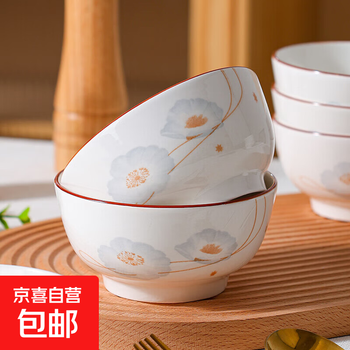 5-inch ceramic high-value rice bowl, large and small, underglaze color porcelain bowl tableware, 2025 new rice bowl, 1 piece, 5-inch large bowl for years of peace and quiet
