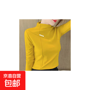 Large size fashionable double-sided german velvet bottoming shirt for women new high-end half turtleneck 2025 t-shirt western style high-end autumn and winter trend yellow l recommended 100-115 pounds