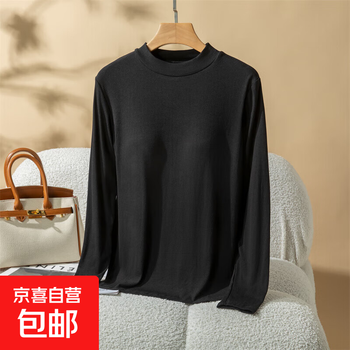 New modal padded t-shirt women's autumn and winter half turtle collar body warming bottoming long sleeve short top black m