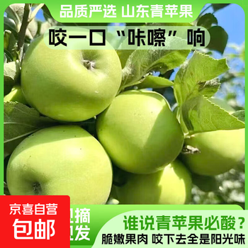 Authentic shandong wanglin green apples, freshly picked, sweet and sour, crispy, green-skinned small apples with thin skin and thick flesh, fruit for pregnant women, 9 pounds in box, single fruit 55mm+
