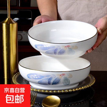 Ink flower shadow 8-inch ceramic large basin 2025 new style boiled fish gold-rim soup bowl large bowl large noodle bowl 2 pieces ink flower shadow 8-inch soup bowl