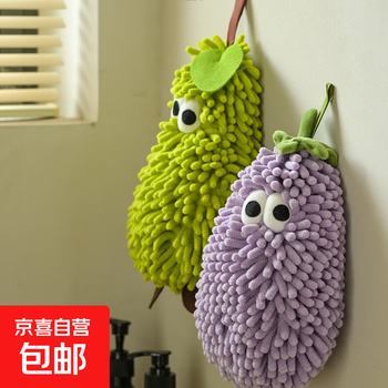 Children's chenille cartoon hand towel cute doll absorbent household hanging towel kindergarten soft towel green doll hand towel 1 pack