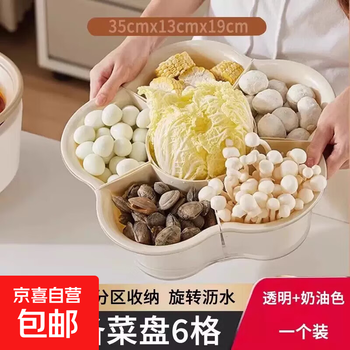 Hot pot rotating shabu-shabu platter, multi-grid draining plate, separated preparation plate, ins high-looking kitchen essential, transparent shell + cream white 1 piece