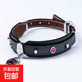 Light luxury snap-button double-layered first-layer cowhide pet collar austrian crystal cat and dog rock gray nappa grain cowhide xs-super small 27-30cm snap-button double-layer collar first-layer cowhide