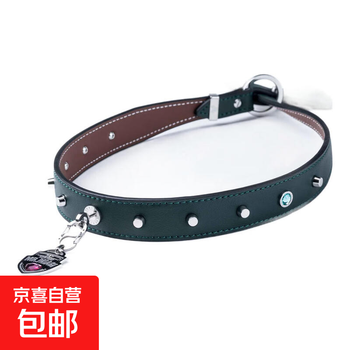 Light luxury p chain first layer cowhide pet collar austrian crystal dark green napa grain leather m-medium size 40-55cm p chain collar first layer cowhide