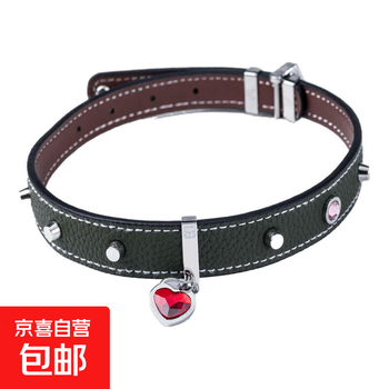Light luxury snap-button first-layer cowhide pet collar austrian crystal dog collar dark green pebbled cowhide s-small 30-37cm snap-button collar first-layer cowhide