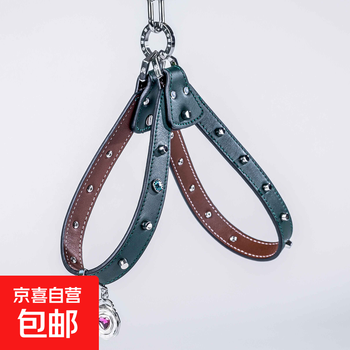 Light luxury cat and dog herringbone style first-layer cowhide pet harness austrian crystal dark green nappa grain leather