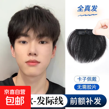 Hairline wig patch men's bangs wig piece clip style men's m-shaped forehead full human hair bangs patch hand-woven full real hair 2 cards-10cm hairline