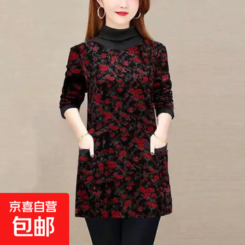 Autumn and winter velvet thickened middle-aged and elderly clothing 2025 new large size western style long-sleeved velvet bottoming shirt for women red flower m recommended 80-100 pounds