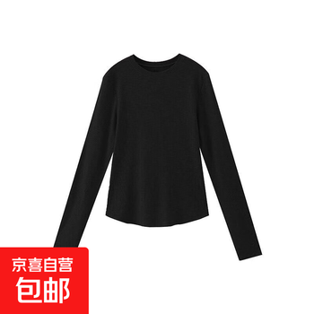 Spring new slim round neck t-shirt bottoming shirt for women simple black hottie long-sleeved top black m
