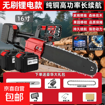 Imported high-power lithium electric chainsaw, rechargeable electric chain saw, brushless high-speed saw, electric chain saw, portable outdoor tree felling, 16-inch battery life, logging king 209999k (20 sections, two electric chains, two chains)