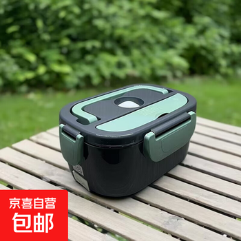 65w high-power electric heating lunch box for home and car dual-use split heating lunch box, portable and insulated, plug-in and water-free, dark green + dual-purpose cord for home and car + 304 stainless steel liner, fork and spoon (excluding thermal bag)