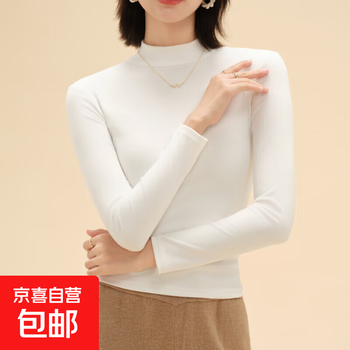 New autumn and winter micron german velvet half turtleneck bottoming shirt for women with mid-collar long sleeves that can be worn outside the right shoulder t-shirt white 2xl