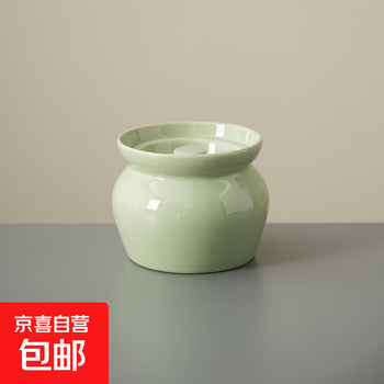 Crock stew pot, simmering soup pot, ceramic water-proof steaming household soup pot, ceramic pot with lid, shaxian snack old-fashioned stew pot, cyan single 450ml, diameter 11, height 9