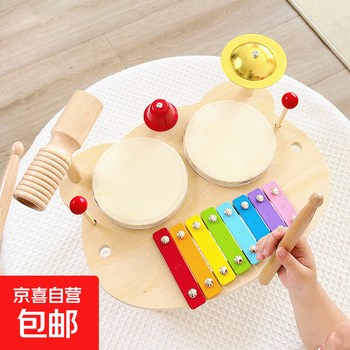 Children's wooden orff music percussion instrument, piano, drum, gong, baby hand drum toy, multi-functional music stand 1.2kg