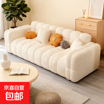Cream style marshmallow sofa small apartment living room internet celebrity fabric double three-person lamb velvet straight row lazy small sofa s366 teddy velvet white 120