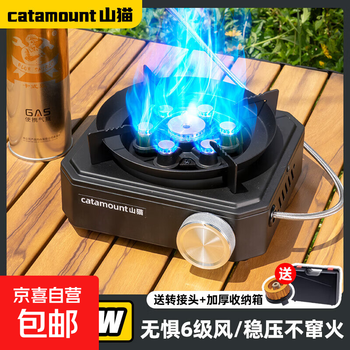 Split cassette stove outdoor convenient camping household universal cassette stove gas tank windproof high fire mountain gas tank matte black fierce fire split stove + adapter + complete set of storage box 9cm
