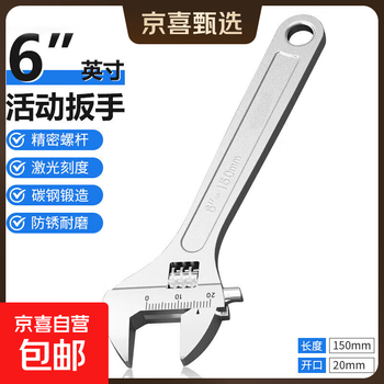Jingxi selection adjustable wrench set tools adjustable wrench large opening multi-function bathroom adjustable wrench 6-inch adjustable wrench industrial grade chrome-plated polished handle