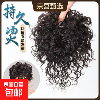 Covering white hair curly wig, real hair top replacement hair piece for women, seamless fluffy, thin wool, small curly hair replacement, long-lasting hot perm, 13*14 curls, hair tail extension, dark brown