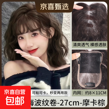 Hand-woven human hair, thin single-layer hair piece to cover gray hair and increase hair volume, invisible velcro wig piece, mo net 8*11 rolls, mocha brown 27cm bangs with velcro