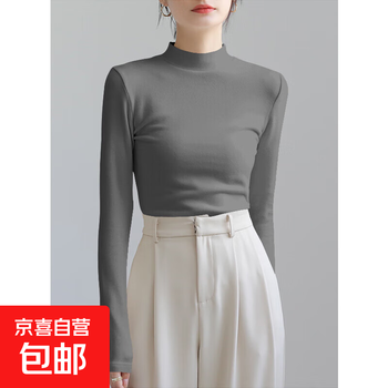 Ankora red velvet warm bottoming shirt women's autumn and winter new half-turtle collar plus velvet thickening versatile long-sleeved t-shirt 914-dark gray m recommended for under 90 pounds