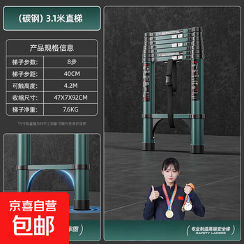 Multi-functional telescopic ladder folding thickening portable attic household engineering lifting stairs herringbone ladder bamboo straight ladder dark green straight ladder 3.1 meters single side against the wall