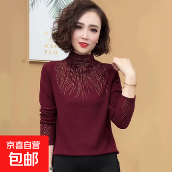 Fashionable autumn and winter half turtleneck solid color hot diamond bottoming shirt large size belly-covering age-reducing fashionable mother's top ys9074 ys9074 wine red 4xl