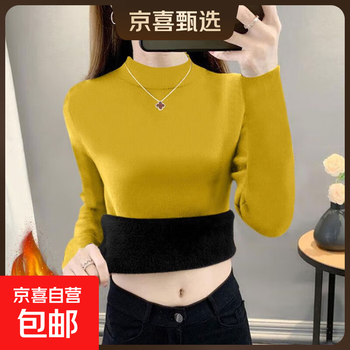 Thickened silver fox velvet bottoming shirt for women in autumn and winter plus velvet to keep warm and wear half-high collar long-sleeved versatile top for women 1108 1108 yellow 2xl