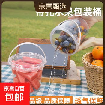 Jingxi selection ruitu food grade punched fruit bucket plastic bucket small tomato grape poplar melon fresh drain bucket strawberry picking 750ml - transparent - laser drilling - 4 holes * 5 sets