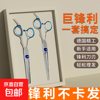 Professional barbering, barbering scissors, professional hair thinning and hair cutting, dental scissors, bangs artifact, self-cutting set, household haircut scissors-dental scissors + flat scissors