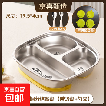 304 stainless steel children's dinner plate with separable compartments for kindergarten babies to eat special rice and soup bowls with spoon and fork 304 steel - chicken leg bear three-compartment dinner plate + suction cup + 304 spoon and fork