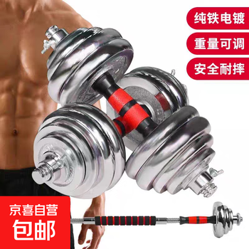 Pair of men's pure iron electroplated dumbbells for gym home barbells with adjustable weight, silver gray 10kg (5kg*2)