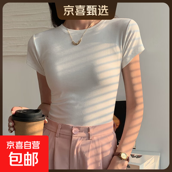 Threaded short-sleeved t-shirt for women 2026 new slim fit and high-end small flying sleeves chic round neck bottoming shirt white l
