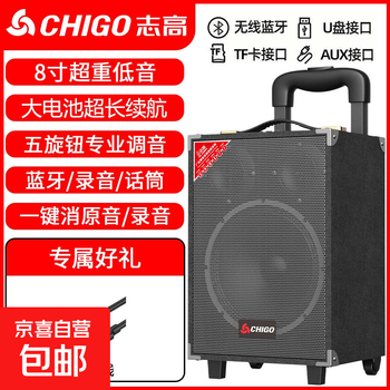 Chigo trolley square dance audio outdoor karaoke bluetooth speaker special large volume mobile stage high-power stall heavy bass high-end home mobile portable amplifier 8-inch wooden box (15-inch combination speaker) standard edition