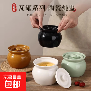 Small crock pot, underglaze color ceramic stew pot, water-proof bird's nest stew, steamed soup cup with lid, steamed egg bowl for one person, simmering soup crock pot, white 450ml
