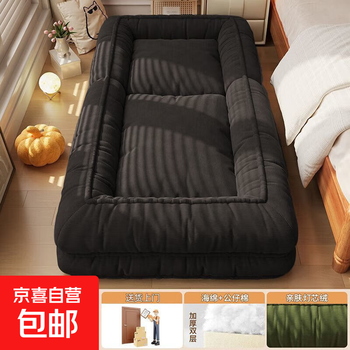 Lazy sofa bedroom human dog bed folding tatami room balcony huge internet celebrity single sofa bed recliner black skin-friendly corduroy eight centimeter sponge cushion 201cm*90cm extra large size shipped in vacuum packaging
