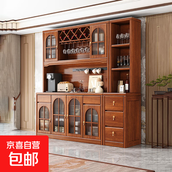 Chinese solid wood sideboard multi-layer wine cabinet with drawer storage cabinet restaurant modern simple multi-functional storage cabinet three-door sideboard (1.155 meters)