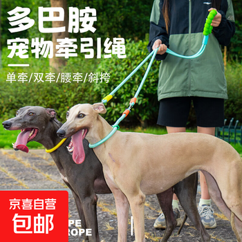 Multifunctional pet leash, anti-riot nylon, hand-stitched leather p rope, extra long and thick, round rope, dopamine pet leash, 1 set, random colors